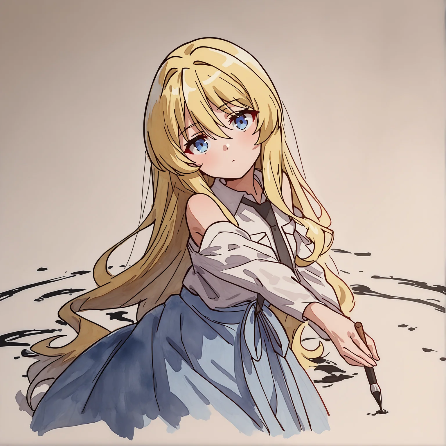 newest,absurdres,masterpiece,highres,<lora:noobai_ep11_stabilizer_v0.138_fp16:1>,<lora:alisa:0.9>,alice kisaragi,blonde hair,(((ink))), ((watercolor)),