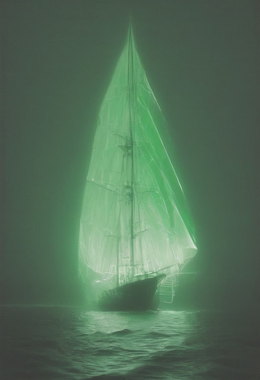 mysterious, a ghostly ship sailing through a foggy night, spectral crew members visible on deck, eerie green glow emanating from the ship, haunting and atmospheric 
<lora:xray:1>
 <lora:WildcardX-XL-Detail-Enhancer:1>