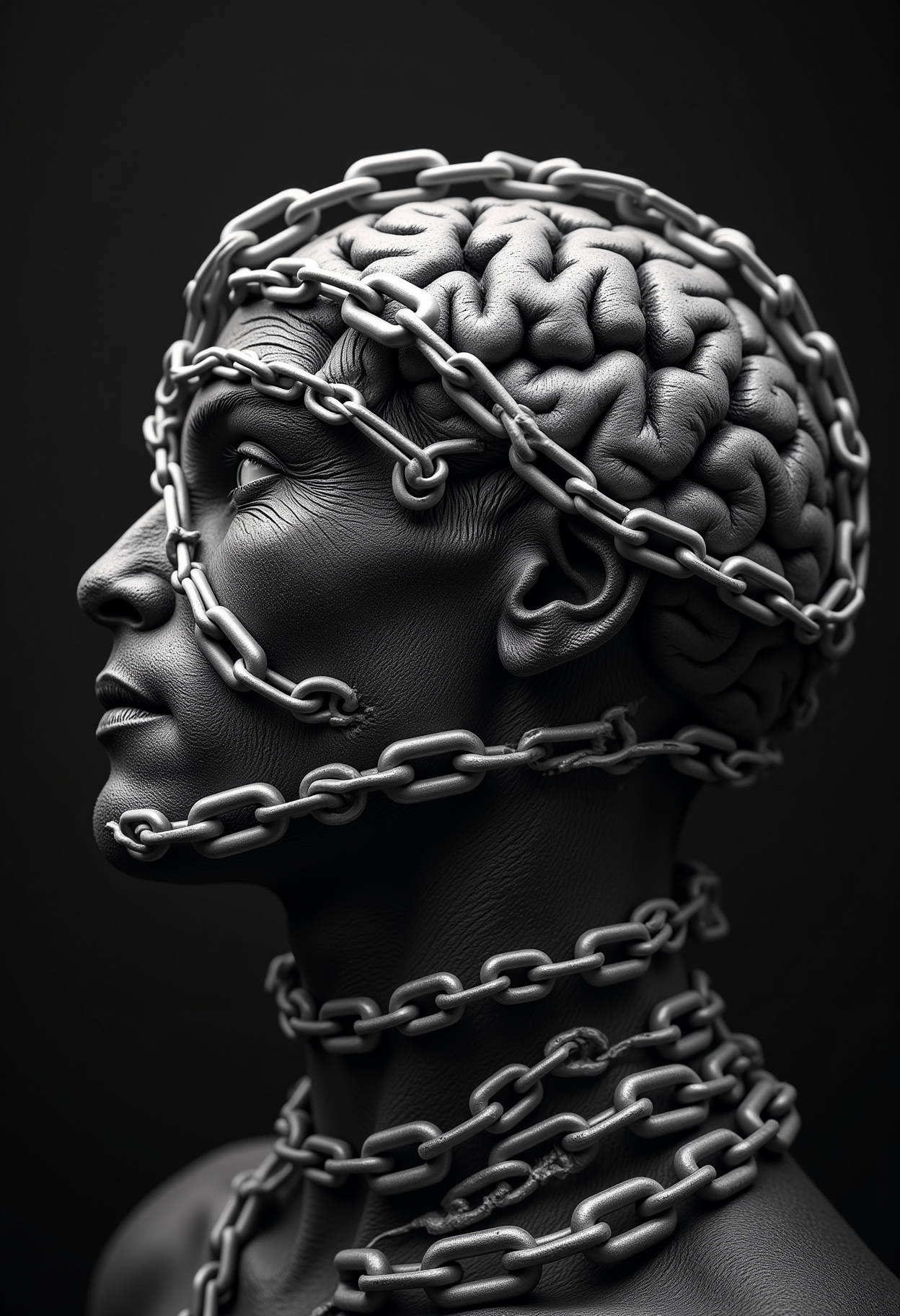 a brain wrapped in chains <lora:Dever_Flux_Enhancer:0.5>