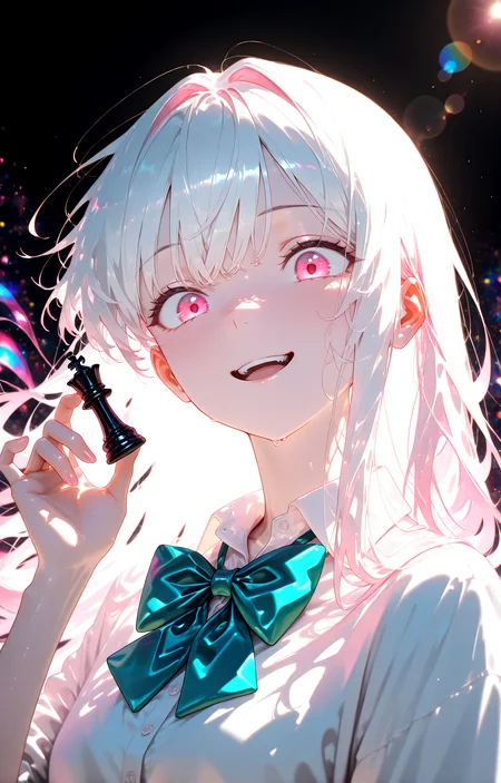 masterpiece, best quality, amazing quality, very aesthetic, absurdres, newest,
floating colorful ,lens flare abstract background
1girl,long hair,facelight,shirt,bowtie white hair , pink eyes
upper body,very close-up,hand up , holding_chess_piece smile open mouth looking down from below
{{best_quality}},{{amazing_quality,very_aesthetic}},
masterpiece, best quality, amazing quality, very aesthetic, absurdres, newest, volumetric lighting,<lora:spo_sdxl_10ep_4k-data_lora_webui:1> <lora:KonyaKarasue-Lokr-NOOBEPS110:1> <lora:holographiccolor:0.75> <lora:USNR STYLE_XL_loha:0.15> <lora:xmc_v0.3_noobai_cwhj:0.715> <lora:VenetianLightingILL:0.75>