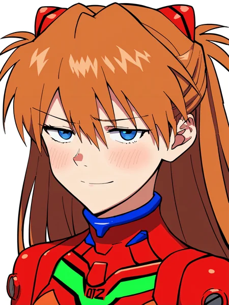 score_9,score_8_up,score_7_up,score_6_up,source_anime,
asuka langley,from Neon Genesis EVANGELION,bodysuit, pilot suit, plugsuit, red bodysuit,
upper body,1girl,solo,Eyes Highlight,looking at viewer,(worried),(Concerned),mouth smile,blush,
<lora:jitome_for_pony:0.8>jitome,hosome,half closed eyes, squinted eyes, narrowed eyes, narrow gaze,Straight gaze,
white background, void background,
masterpiece,high quality,high resolution,high detail,
illustration,digital painting,anime,
<lora:Anime_Screencap:0.8>anime coloring,