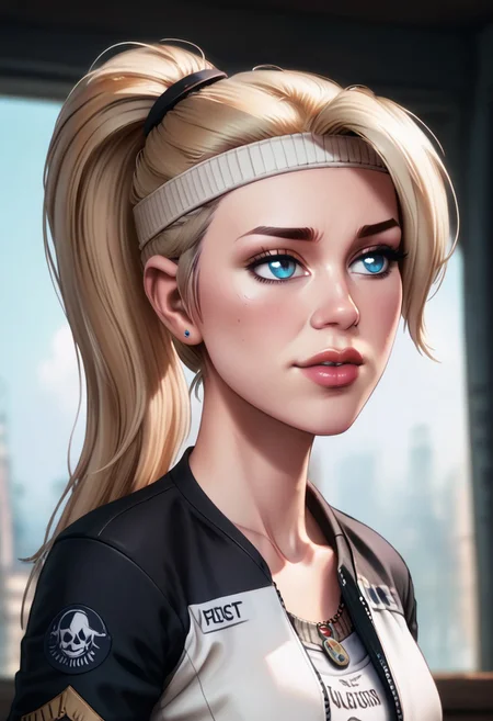 score_9, score_8_up, score_7_up, score_6_up, PRSNL_3_1, uncensored, pupils black dots, lips,
upper body, best quality, masterpiece, 4k, realistic, warm light,
MKSonya, 1girl, blonde hair, ponytail, blue eyes, long hair