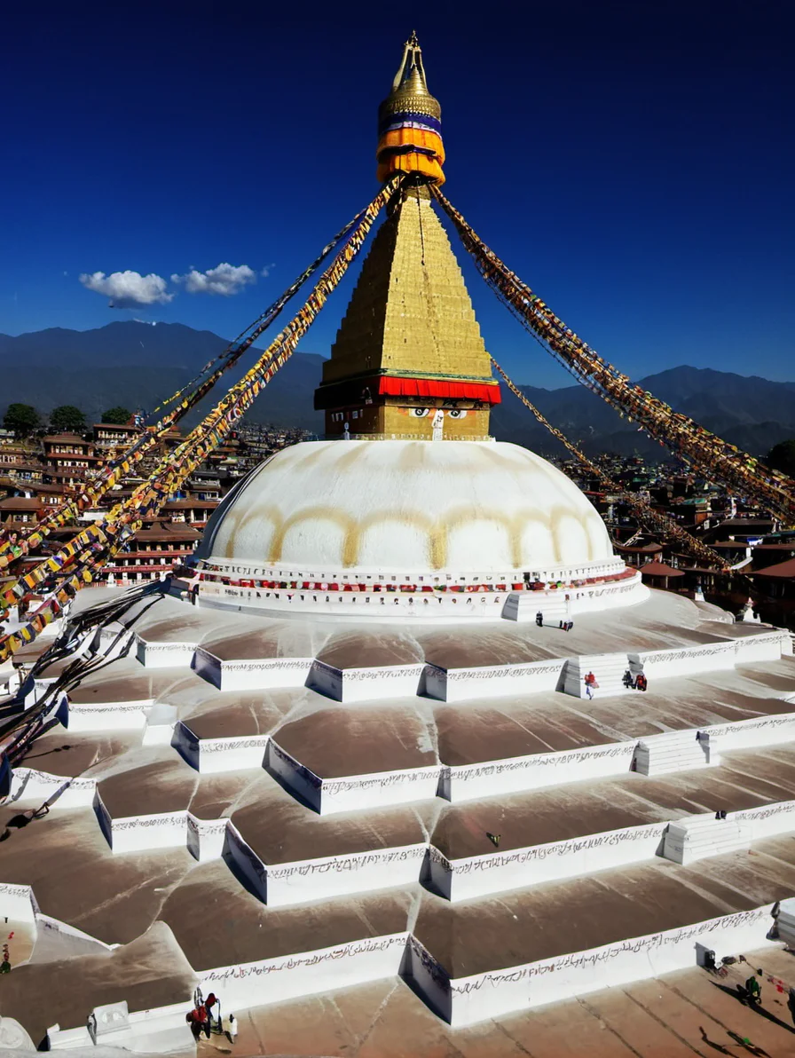 <lora:Boudhanath_Stupa:0.6> boudhanathstupa, drone photo