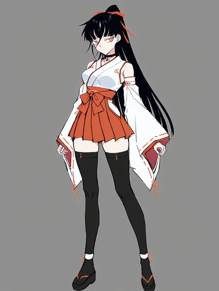 <lora:Ado_Usseewa_Style:1> usseewastyle,sketch,
 <lora:Koyori_Amamiya:0.75> divinemikokoyori,black thighhighs,choker, miko outfit,black hair,
orange eyes,
1girl,solo,standing, full body, 
masterpiece,best quality,amazing quality,