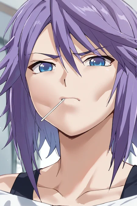 score_9, score_8_up, score_7_up, source_anime,Shirayuki Mizore, purple hair, messy hair, blue eyes, lollipop in mouth,<lora:Shirayuki_Mizore_Pony:1>,((meme, meme face)), angry, eyebrows up, closed mouth, cheeks up,cheekbones are tight up, masterpiece, 4k, best quality