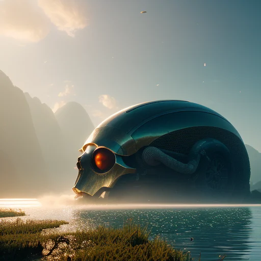scenery of a cabin at the shore of a lake with dust particles reflecting sunlight with giant skull formed alien ship laying at the middle of the lake in the style of beeple and mike winkelmann and dan mumford, mystical colors, rim light, beautiful lighting, 8k, stunning scene, raytracing, octane, trending on artstation, cinematic, hyperrealism, octane render, cinematic light, macro, depth of field, bokeh, 8k, medium-format print, full-color print, beautiful composition, intricate details, high resolution, artstation 4k ultra hd, masterpiece, 8k, intricate, detailed, photorealistic 8k image,