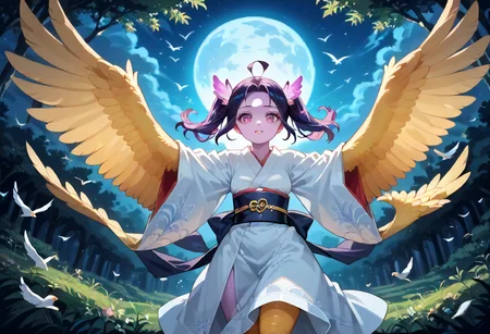 best resolution,score_9,score_8_up,score_7_up,score_6_up,score_8,score_7,score_6,best quality,masterpiece,source_anime,1girl,solo,kawaii,cute,winged_arms,A majestic harpy with dark feathers and glowing red eyes,wearing black japanese kimono,flying soaring through a stormy night sky.moonlight, starlight, firelight,wise,moonlit night sky,wind,cowboy shot,focus on face,dynamic shot, Expressiveh,eyesHD,high gradient eyes,detailed eyes,high definition eyes, <lora:Eyes_High_Definition:0.25> <lora:Expressive_H:0.75> <lora:winged_arm_style:0.85>