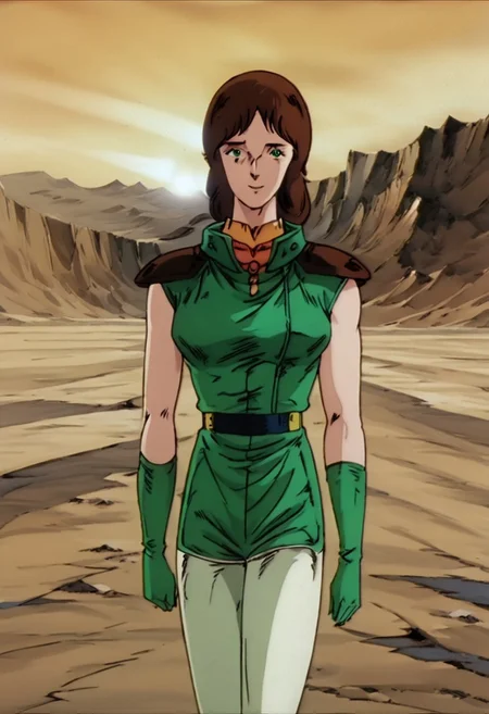 <lora:pony_xl_lin:0.9>,  lin, lin outfit, EmmaSheen, brown hair, short hair, green eyes, medium breasts, sleeveless, green gloves, green belt, white leggings, green boots, score_9, source_anime, 1girl, solo, green shoulder armor, green shoulder pads, standing, smile, cowboy_shot, looking_at_viewer, lens_flare, desert, plateau, sunset, sky, MCAiri,