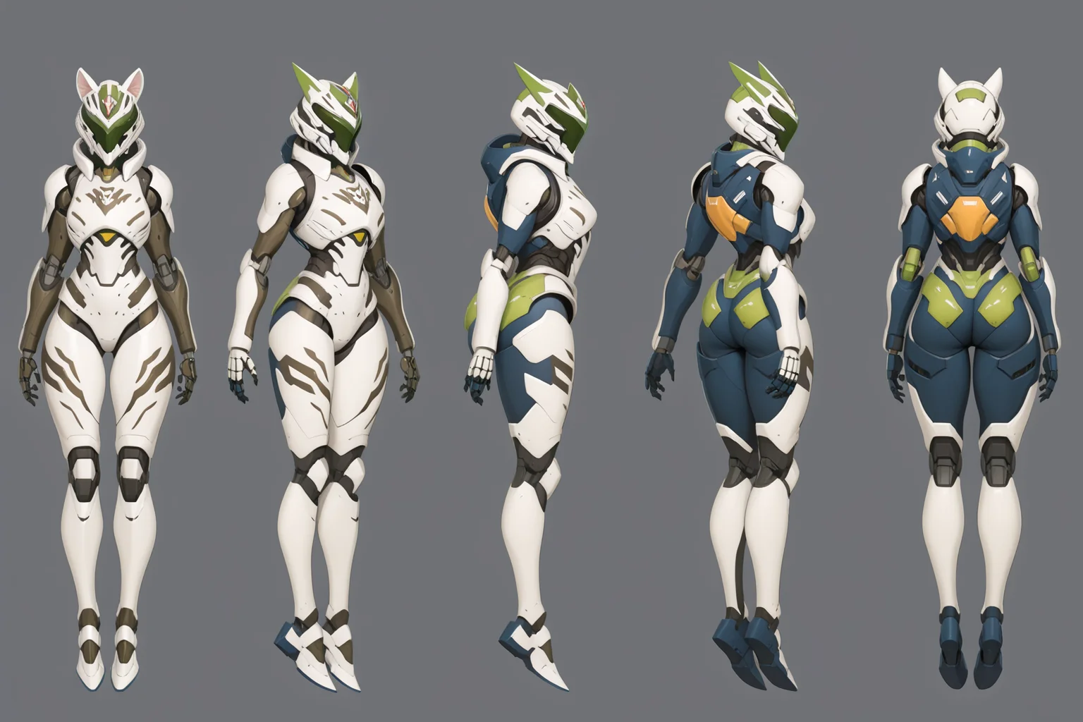 (GENERAL:0), mecha, robot, masterpiece, best quality, very aesthetic, absurdres, solo, standing,
(VIEWS:0), full body character turnaround of mecha,
Multiple views of the same mecha, (simple background, white background:1.2), multiple views, side view, back view, front view,
sunglasses, goggles,
mask, helmet,
Clouded leopard\(animals\)ï¼
power armor\(Fallout\),
plate armor, power suit, alien,
android, cybersuit, upper armor, mechanical arms, machinery, prosthesis,
(bodyshape:0), Slender or lean body,
(clothing:0), (Floral Romper and Wedges:0.6),
(white
devil theme character design:1.1),
<lora:MechTurnXLRemix_v1:.75>
<lora:MechTurnXL_v1:.25>
<lora:ClothTurnXLRemix_v1-000004:.25>
<lora:ClothTurnXL_v1-000004:0.25>
<lora:CharTurnXL_v2:0.25>
<lora:xl_more_art-full_v1:.25>,
<lora:Alphonse Mucha Style:.1>, Alphonse Mucha Style page
<lora:å½é£æç»SDXL:.1>