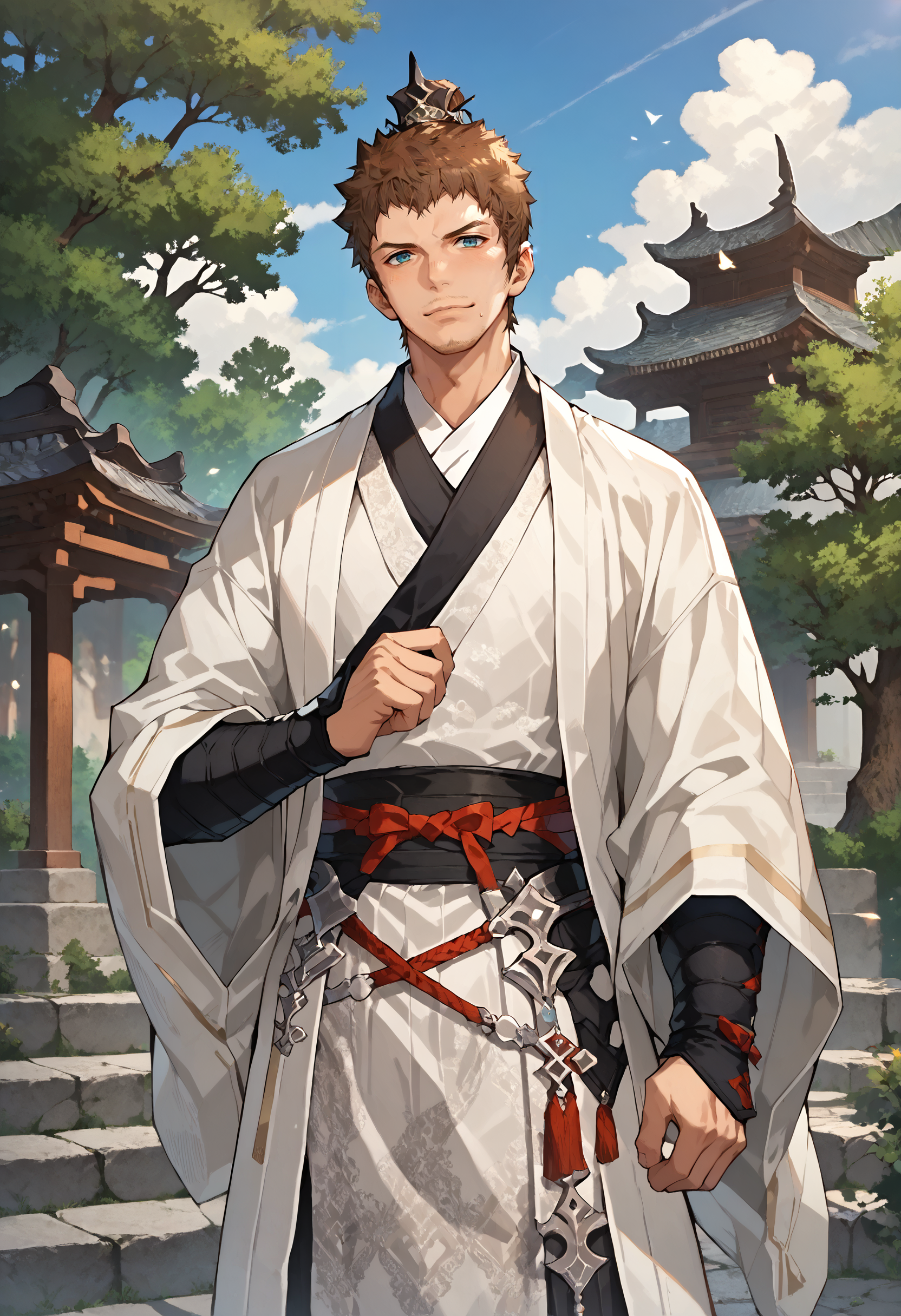 score_9, score_8_up, score_7_up, uncensored, solo, 1boy, 
<lora:FFXIV_-_Ardbert_-_Pony:0.8> ardbert_ffxiv, mature male, 
<lora:ç·å£«æ±æ-Mens_Hanfu:0.6> hanfu, chinese clothes, 
<lora:CartoonStyle:0.5>, <lora:gentarou:0.5> gentarou, <lora:AHR:0.3> AHR, <lora:artbyl2:0.1> art byl, <lora:add-detail-xl:1>, <lora:xl_more_art-full_v1:0.2>, 
best quality, amazing quality, best aesthetic, absurdres
