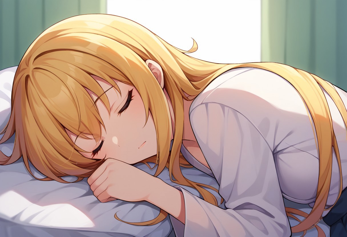score_9, score_8, score_7, source_anime, satsuki (kancolle), hair down, long hair, sleeping