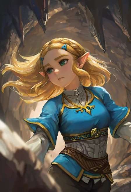 1girl, solo, princess zelda, falling, blue shirt, blonde hair, depth of field, cave,
masterpiece, best quality, <lora:miche-guy90-Illust-Lycorisv1:1>, miccceh