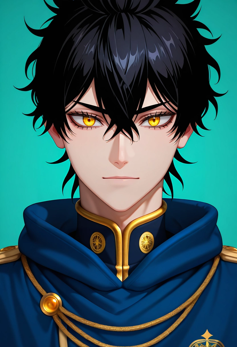 masterpiece, best quality, intricate details, (3d:0.4), looking at viewer, 1boy, solo, male focus, <lora:yuno_black_clover_ilxl:0.9>, yuno_black_clover, black hair, yellow eyes, short hair, hair between eyes, , ,