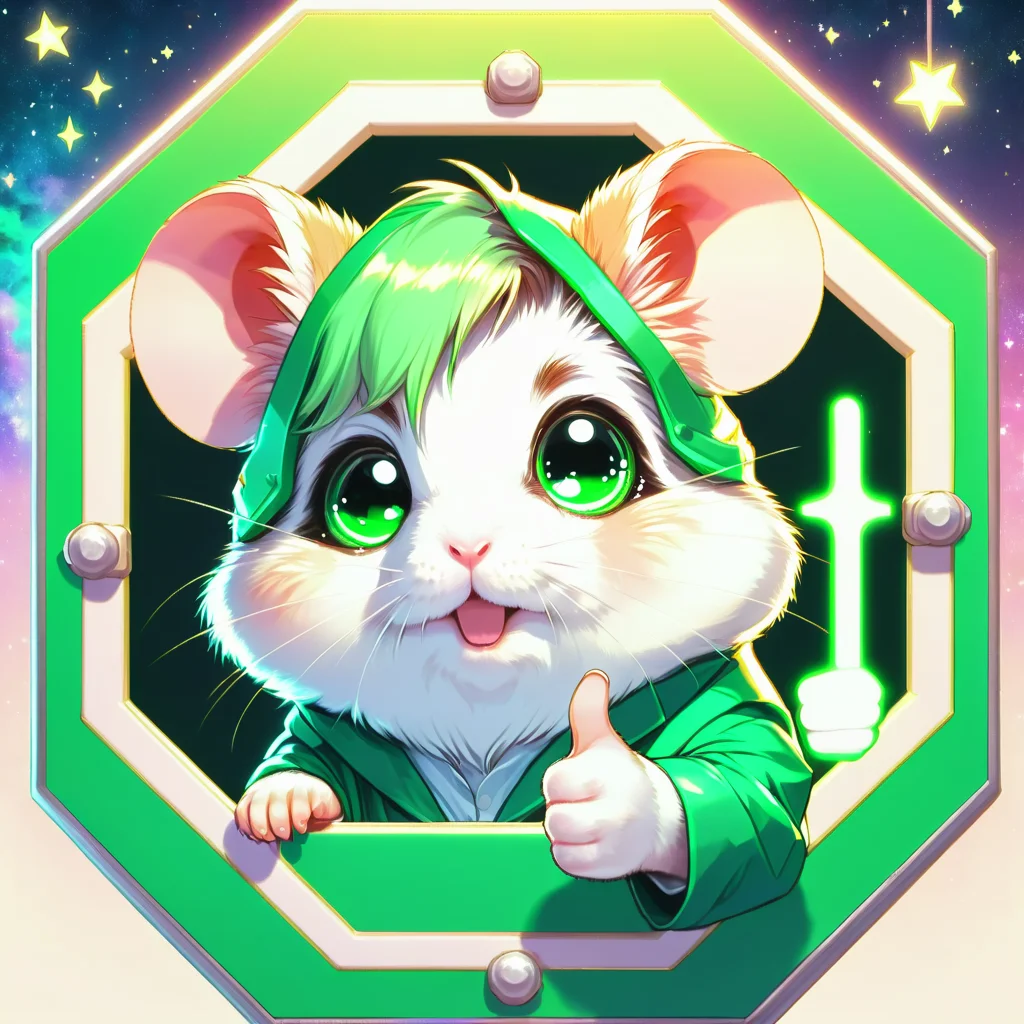 DonMSt0pS1gnXL green octagon, cute hamster, thumbs up, ethereal, fairytale, magical <lora:DonMSt0pS1gnXL-000006:0.75>