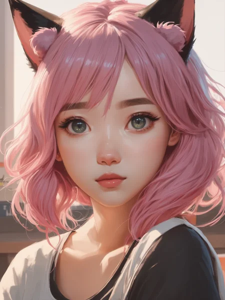 masterpiece, best quality, (1girl), Sam Yang, beautiful detailed eyes, looking at viewer, upper body, pink hair, shy, cat ears, very detailed, high resolution, sharp, sharp image, 4k, 8k,