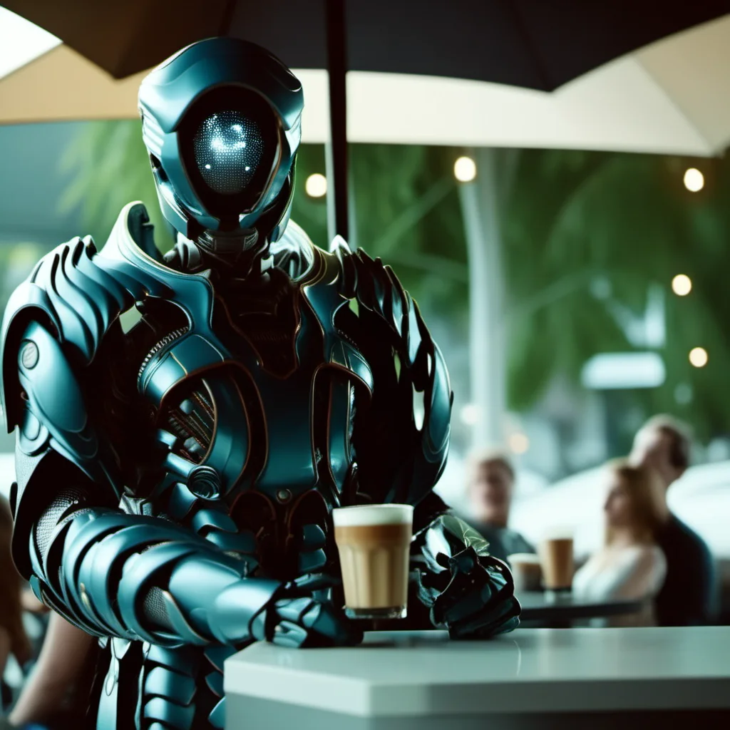 cinematic photo robot, armor, helmet, serves coffee in starbuck, <lora:LIS-V3:0.8> . 35mm photograph, film, bokeh, professional, 4k, highly detailed