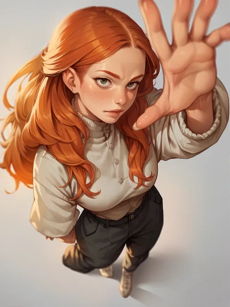 score_9, score_8_up, score_7_up, score_6_up, score_5_up, <lora:reachXLP:1> from above, reach, 1girl, source_anime, ginger, long hair, curvy,