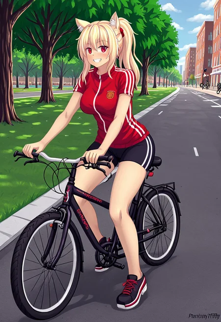 b1k3g1rl, bicycle, riding bicycle, tiffy, neko, cat girl, central park, new york