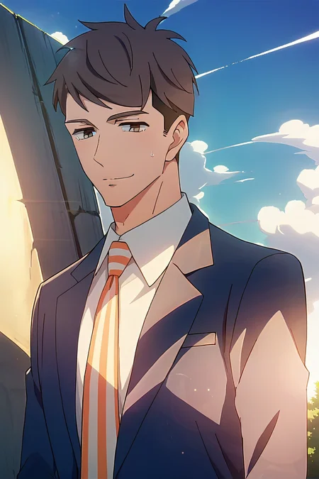 (score_9, score_8_up, score_7_up), (source anime, best quality, best aesthetic, perfect anatomy), 1boy, kentaro momose, male_focus, handsome detailed face, black eyes, black jacket, blue jacket, collared shirt, slim body, skinny, orange necktie, solo, modern office, portrait, <lora:Kentaro Momose_PDXL:0.85>, ((Climbing, Naughty Face)), <lora:aesthetic_anime_v1s:0.8>