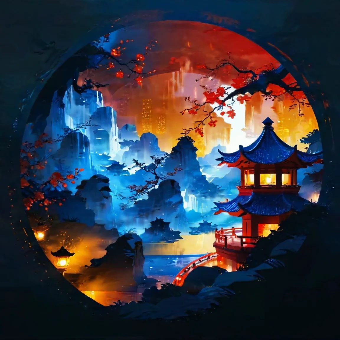 SoraSleepAI, <lora:sdxl_lightning_8step_lora:1>, masterpiece, <lora:lora:1.0> Circle, Chinese style, landscape, beautiful, Raining