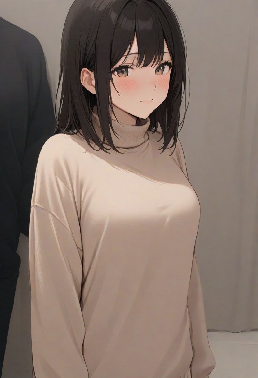 1girl, masterpiece, best quality, very aesthetic, sweater, black hair