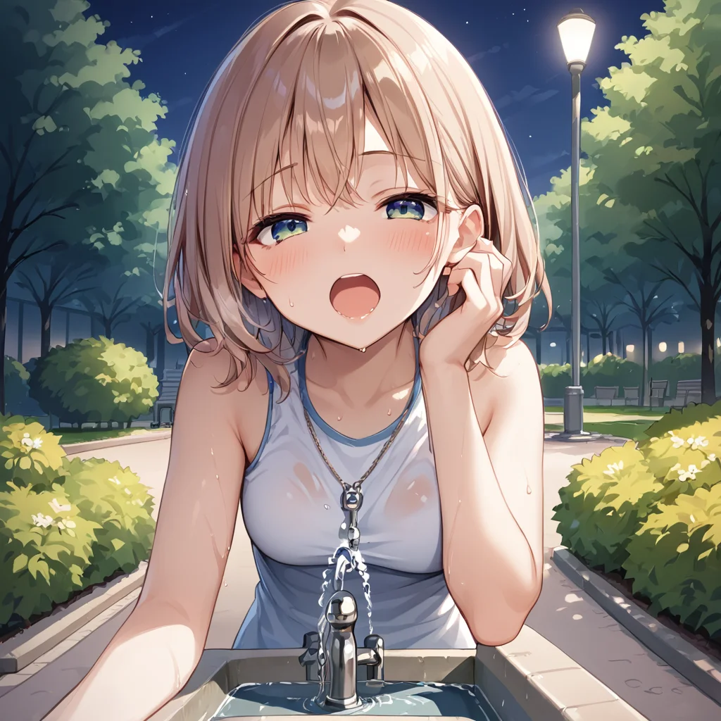score 9,score_8_up,score_7_up,park,1girl,woman
<lora:drinking_fountain:0.8> drinking_fountain ,drink_water, open mouth, faucet,
BREAK outdoors, park, night time, sweaty,
