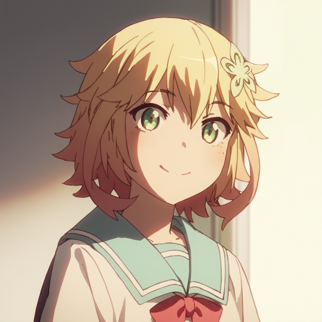 score_9, score_8_up, score_7_up, score_6_up, score_5_up, score_4_up, source_anime,  Tapris_DO, school uniform, smile, portrait, , multicolor hair, blond hair