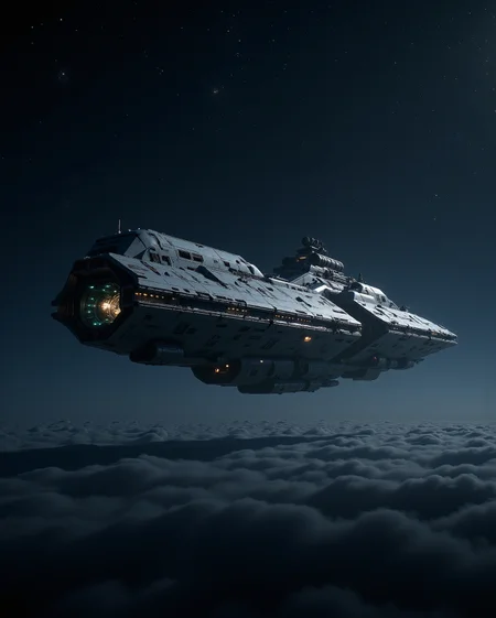 in the style of cksx, In the lonely, vast expanse far between stars, a solitary deep space exploration ship hangs suspended. Cold starlight glints off its durable, perhaps slightly weathered hull, designed for decades-long missions. Multiple sensor arrays passively scan the void. Only the dim glow from its bridge window and the faint hum of its fusion engines break the silence. Capture the feeling of immense isolation and the grandeur of exploration.