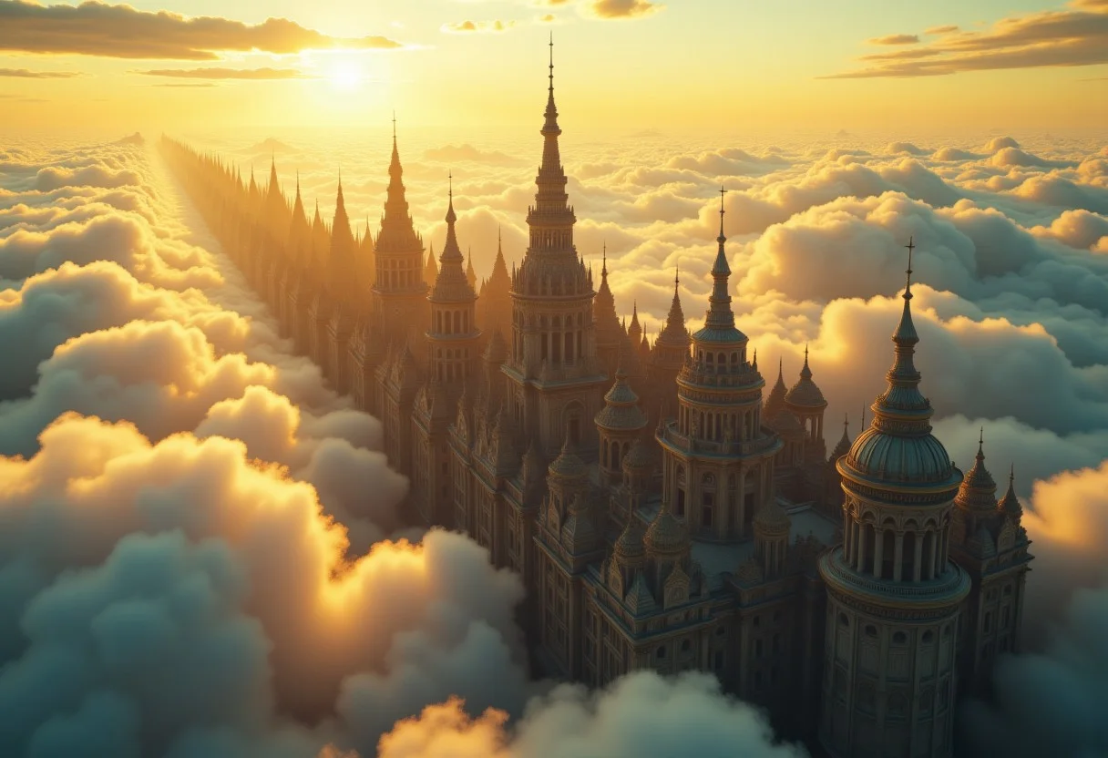 the most realistic, photorealistic photo ever taken [flythrough a VAST ANCIENT majestical city in the clouds, GOLDEN HOUR, a dream world , shifting landscapes, and ethereal creatures, Captured with a Hasselblad X2D 100C and an 80mm f/1.9 lens, hyper-realistic textures, soft studio lighting, elegant shadows, styled for a Vogue beauty editorial, incredible realism, creamy bokeh, ultra-detailed textures, perfect lighting, styled for a Vogue cover]  aidmaimageupgrader, aidmamj6.1