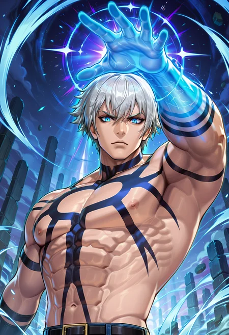 masterpiece, best quality, newest, absurdres, highres, very detailed,
muscular male, koforochi, orochi tattoo, topless male, solo,
jeans,
male nipples, collarbone, abs, manly,
foreshortening, outstreched hand, hand towards viewer, open hand, glowing hand, outstreched arm, looking at viewer, upper body, magic, strong wind,
glowing outline, magic, psychic,
blue eyes, glowing eyes,
<lora:[Char - IL] KOF - Orochi (v1-R1-E27):1.0>