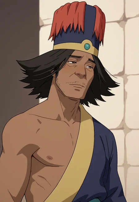 safe_pos, safe_pos, score_9, score_8_up, rating_nsfw, ultra hd, absurdres, best quality, best aesthetic, masculine, solo, 1boy, male focus, perfect proportions, erotic, mature male, coloured,

AvatarChong, flower lei, dark-skinned male, black hair, facial hair, hat, robes, WolfConF, Expressiveh