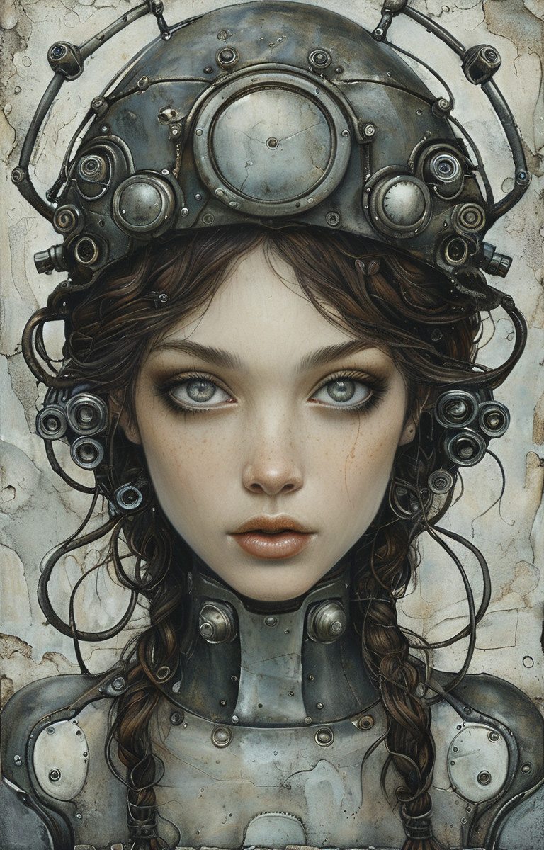 masterpiece,best quality,<lora:tbh220-sdxl:0.9>,illustration,style of Jessica Galbreth portrait of Housework robots