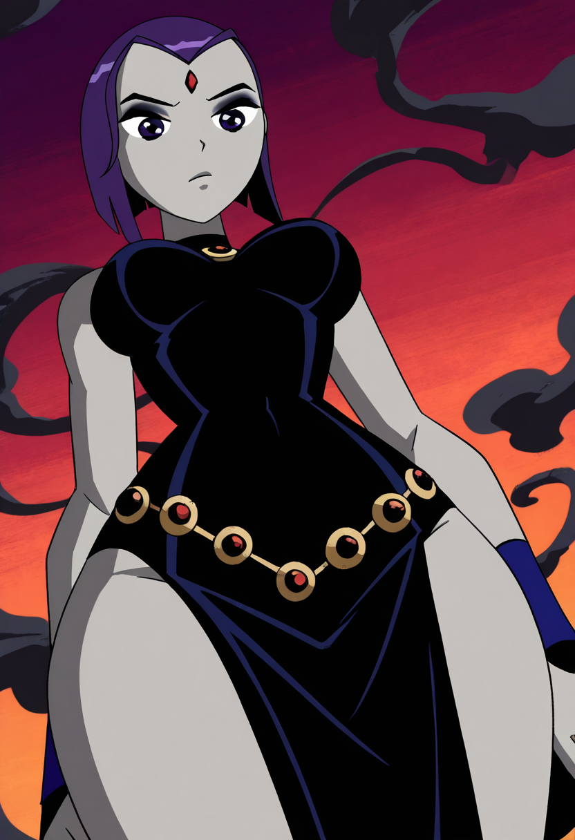 masterpiece, best quality, solo, curvy, beautiful eyes,  narrow waist, wide hips,  zzRaven, purple eyes, purple hair, short hair, grey skin, forehead jewel, colored skin,  ,       <lora:RavenTT_IXL:1.0>,   dynamic angle, foreshortening, close up, [Dark Fantasy Runway], Black lace gown, silver jewelry, dramatic makeup, Striding down a foggy, dimly lit runway with smoke effects and eerie spotlight focus.