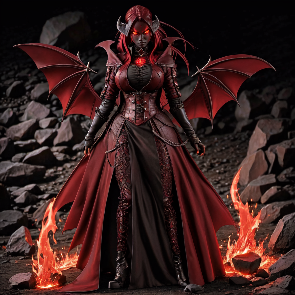 <lora:Gothic_Outfit:1> gothout, a succubus with red glowing eyes in a stone dungeon