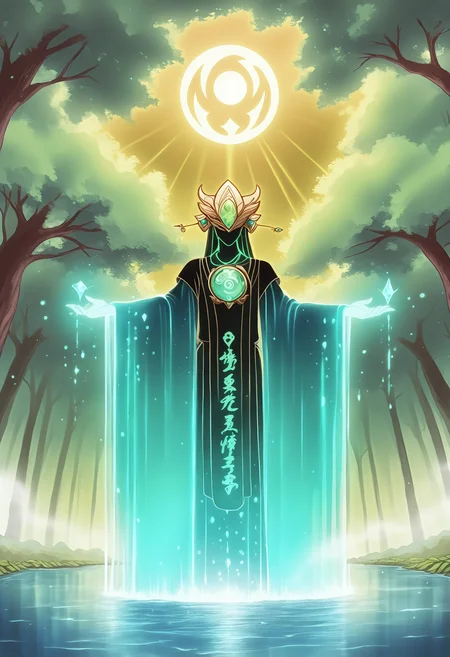 n30n01r, glowing, <lora:NeoNoir:0.6>,
NoGamenoLifeStyle, <lora:No_Game_no_Life IL:0.6>,
4ur4_illu,shiny, <lora:Aura_Phantasy_illu:0.6>,
<lora:spo_sdxl_10ep_4k-data_lora_webui:0.8>,
A serene classical Chinese painting depicting a girl in flowing Hanfu, seated beside a jade basin filled with clear spring water under midday sunlight. Her slender hands delicately disturb the water's surface, creating crystal droplets that splash onto lotus leaves. Surrounding elements include: green acacia trees with tall willows in the background, newly emerged cicadas hidden among branches, overturned small lotus leaves after light rain, vibrant pomegranate blossoms near water's edge, and wisps of incense smoke rising from a green gauze window. Style features soft ink wash textures with delicate linework, viewed from slightly elevated perspective. Atmosphere conveys poetic tranquility of early summer, incorporating subtle motion blur for water droplets and faint chess piece sounds suggested through visual rhythm.
