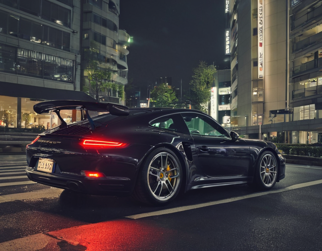 Porsche in Tokyo, night photo, reflections, 4k, uhd, hdr