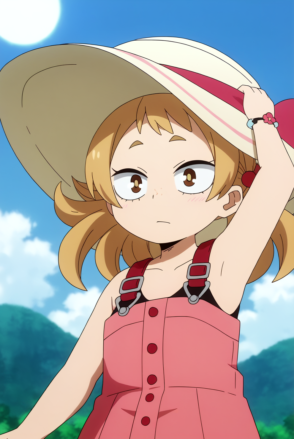 Mahoro Shimano, upper body, sun hat <lora:commission-MHA-Mahoro_Shimano-PDXL-rnd89:0.8>