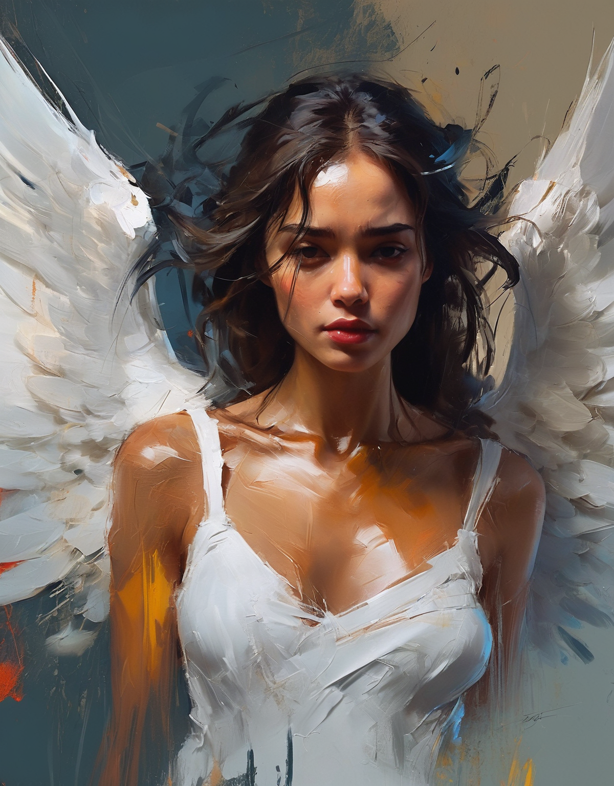 digital painting, expressive, bold brushstrokes, close-up woman as an angel style of Henry Asencio