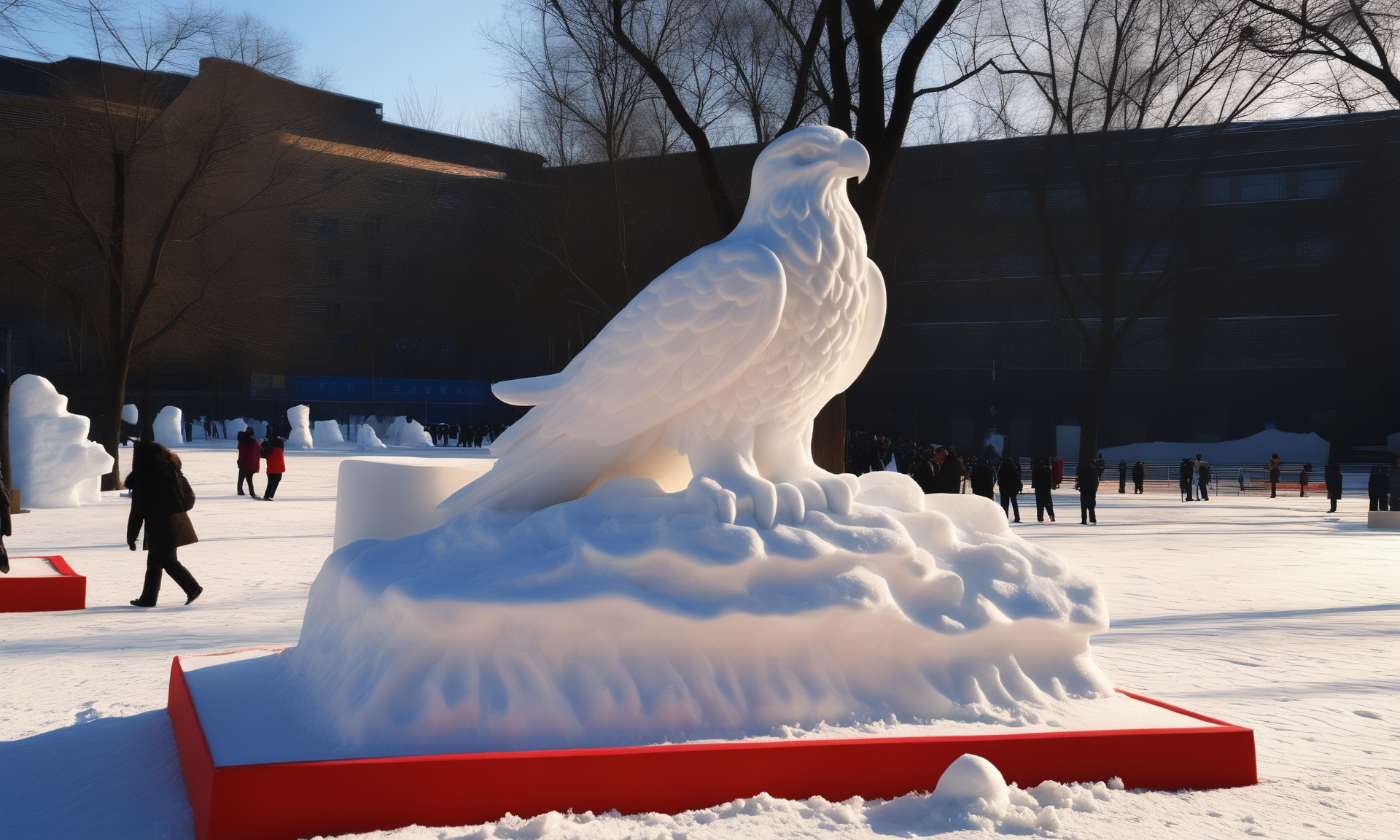 <lora:snowsculpturecd_xl-000006:0.8>,a snow sculpture of a eagle made of snowsculpturecd_xl sitting on snowfield,snowsculpturecd_xl body,snowsculpturecd_xl face,winter,midday,solo,outdoors,in park,blue sky,there were a lot of people watching in the distance,chinese zodiac,cute and lovely,still life,from front,looking at viewer,close-up,full body,no humans,fine art,detailed,hi-res photo, emotional,harmonious,high budget,moody,epic,gorgeous,perfect lighting,realistic,photorealistic,photographic,photo (medium),real,moody lighting,volumetric lighting,reality ray tracing,8K,HDR,UHD,masterpiece,best quality,highly detailed,high resolution,finely detail,extremely detailed,ultra detailed,wallpaper