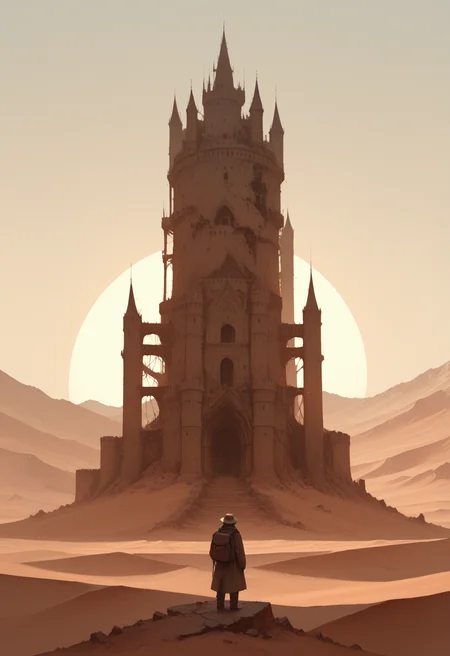 scenery, outdoors, standing, castle, ambiguous gender, solo, , desert, 1boy, from behind, 1other, sky, , hat, ruins, tower, male focus, wide shot, mountain, building, coat, backpack, facing away
.<lora:newrimixL:1>, <lora:Detailer_NoobAI_Incrs_v1:0.75>, masterwork, masterpiece, best quality, dynamic lighting , dynamic pose,, dynamic angle, , , (lineless:1.2), detailed, depth of field, dynamic lighting, blurry, (cheekbones:0.75),
<lora:zy_illustrious_Realism_Enhancer_v1:0.5> adult, aged up,