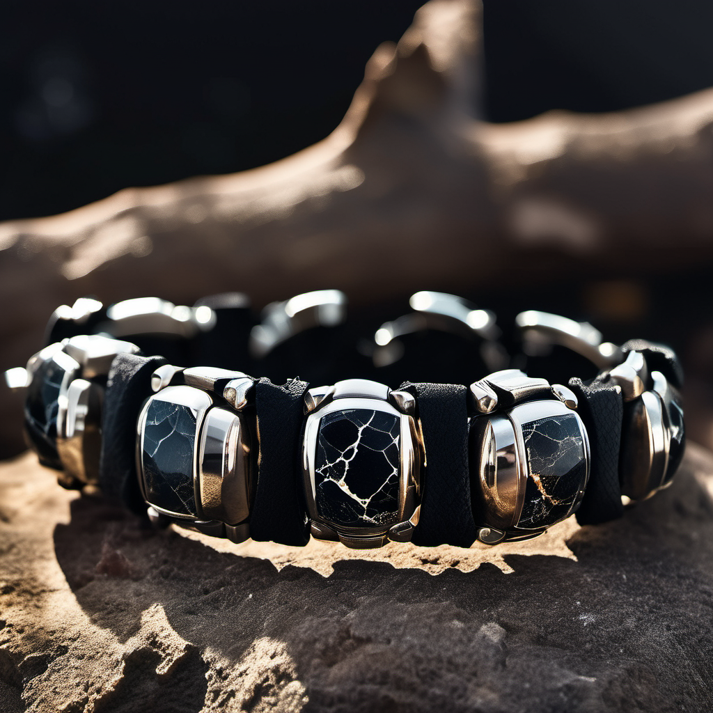 cinematic photo jewelry, oldstone bracelets, (masterpiece,best quality:1.6),Fearful, Contax G1/G2 Camera ,film camera, , cracked sandstone weathered, dark, simple background
 <lora:sandstone-SDXL-m:1> . 35mm photograph, film, bokeh, professional, 4k, highly detailed