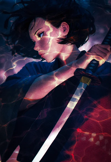 <lora:nhl-001-20:0.8> nhl-001,
(by some1else45:1.25),
(by guweiz:1.25), painterly sketch illustration, nose, lips,
perspective, depth of field, blurry background,
1girl, holding katana, facing to the side, expressionless, dynamic pose, textured clothes, textured background, textured skin, textured foreground, floating hair, short hair,
masterpiece, best quality, amazing quality, very aesthetic,