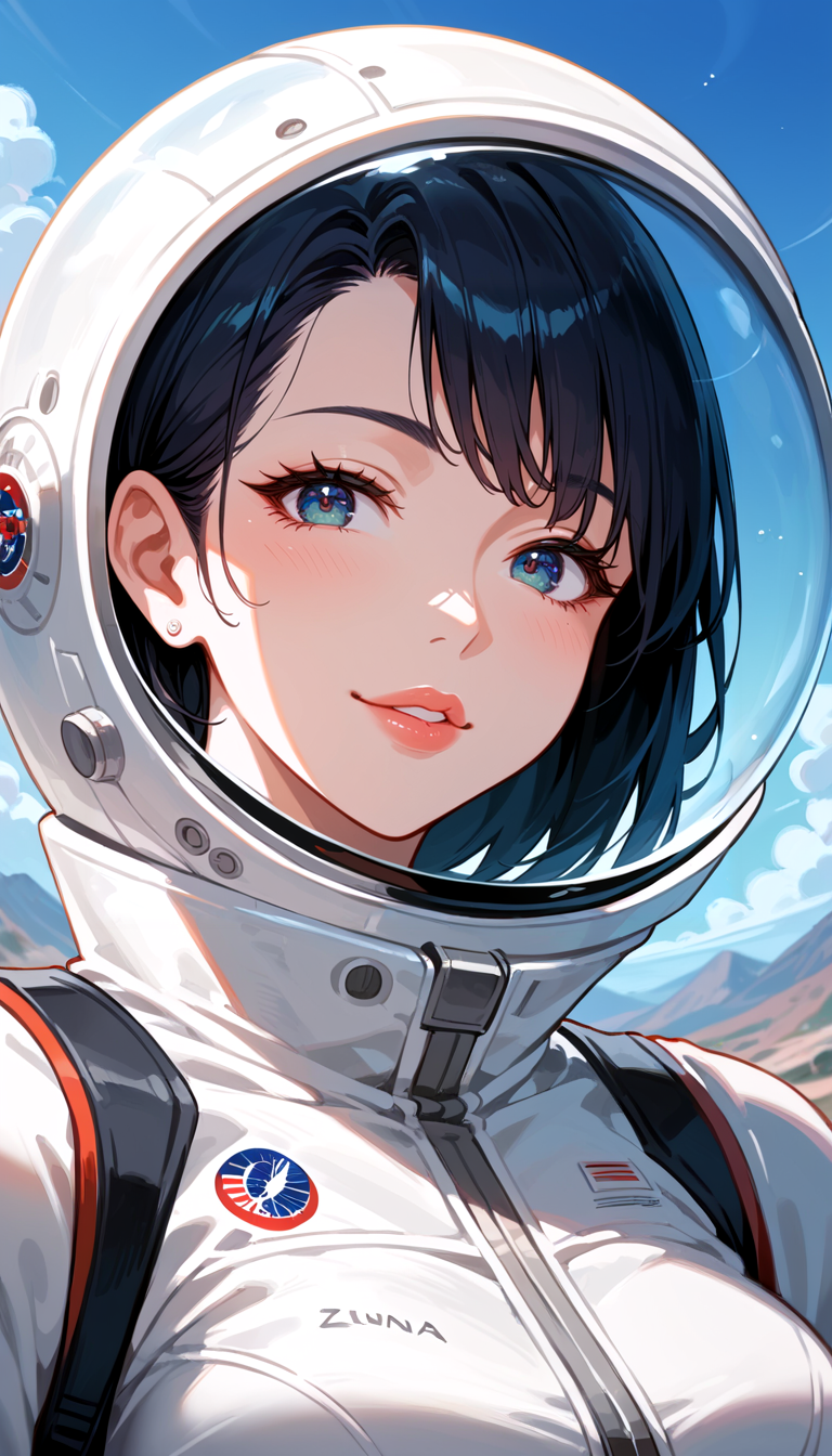 score_9, score_8_up, score_7_up, Anime Style, Portrait, girl, astronaut, cute, seductive, innocent, light smile:0.3, plump lips, slender body, high detailed futurist spacesuit, textured clothing, lunar landscape background, depth of field, dynamic angle, fashion photography, sharp, hyperdetailed:1.15