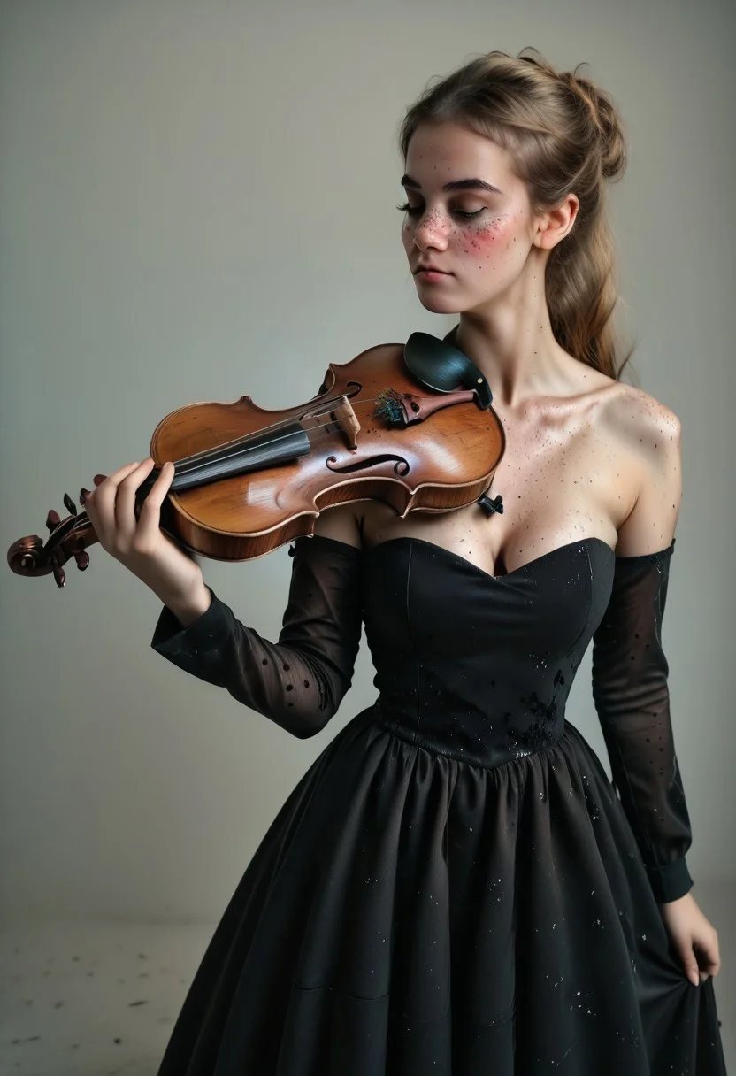 score_9, score_8_up, score_7_up, score_6_up, instagram photo, realistic face, from side, 1girl, 18 years old, from above,, a female play violin, playing violin, violin, <lora:violin-without-bow-pony:0.64>,black dress, glitter,long sleeves, collared dress , high detail, bare shoulders,,8K quality, <lora:nsfwsks:1> ,<lora:detailz:1>.