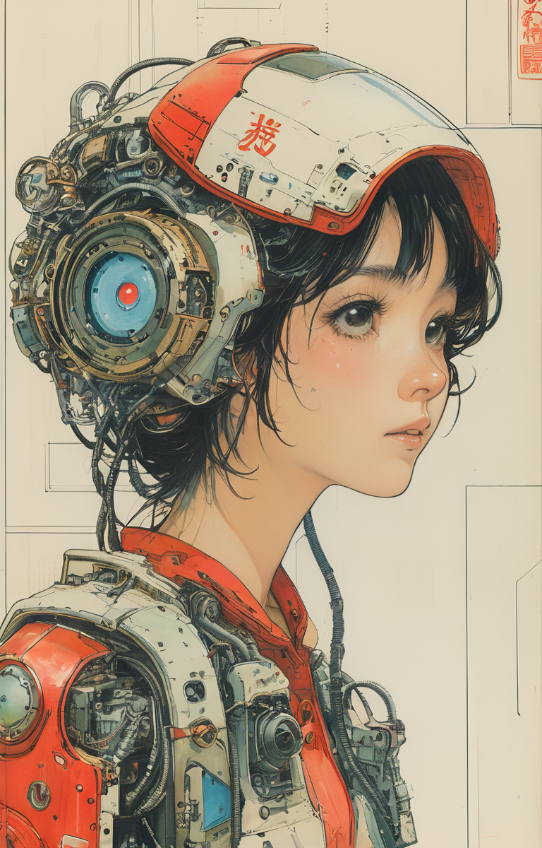 masterpiece,best quality,<lora:tbh162-sdxl:0.9>,illustration,style of Kawanabe Kyosai, portrait of Housework robots