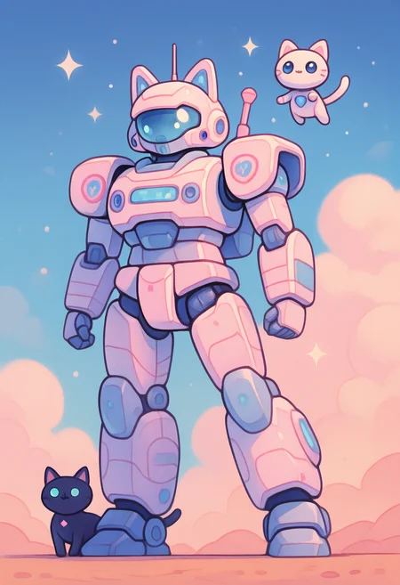 masterpiece, best quality, k4w4iim1r41, mecha, cat, dynamic pose, <lora:KawaiiMirai_IXL:1.0>,