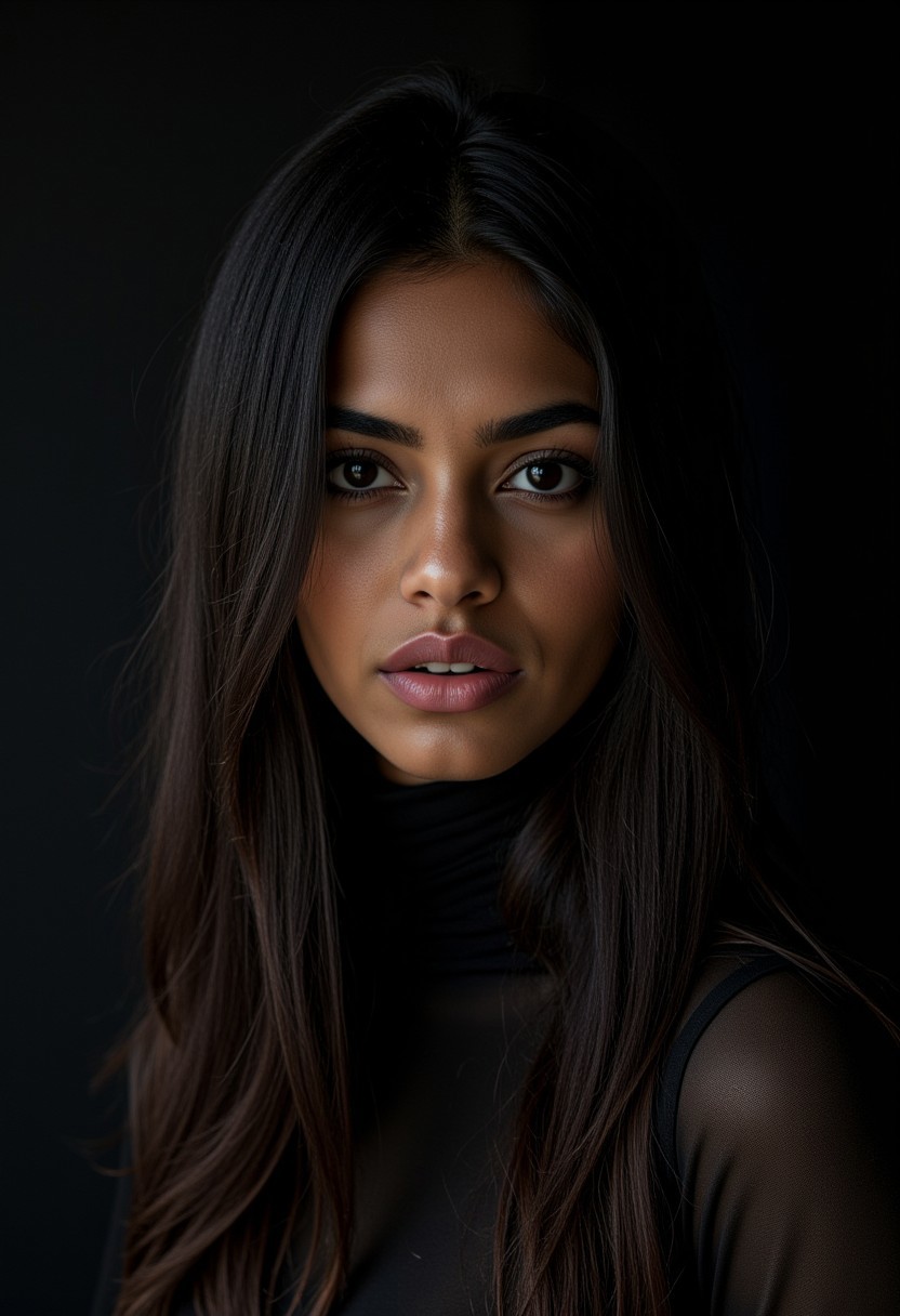 modeling photograph, rakshasa, indian  beautiful, dark, mysterious, goth makeup, detailed flawless face, dramatic darkroom lighting, high exposure, (bubbly background:0.7), head and shoulders, 80mm camera