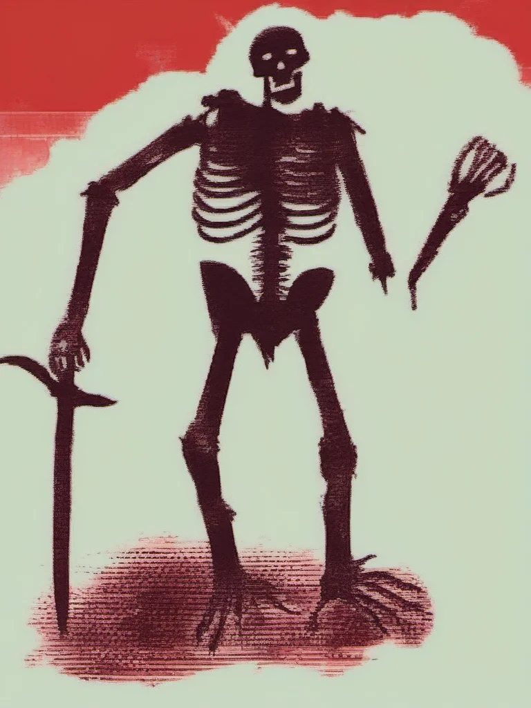 vermis style, solo, weapon, no humans, red background, monster, skeleton, horror \(theme\), <lora:VermisStyleXL:0.8>
