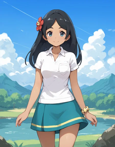 score_9, score_8_up, score_7_up, score_6_up, BREAK source_anime, best quality, masterpiece
1girl,<lora:lass smPonyXL:0.8>,lass sm,hair flower,bracelet,white shirt,skirt,cowboy shot,standing,smile,looking at viewer,mountain,blue sky