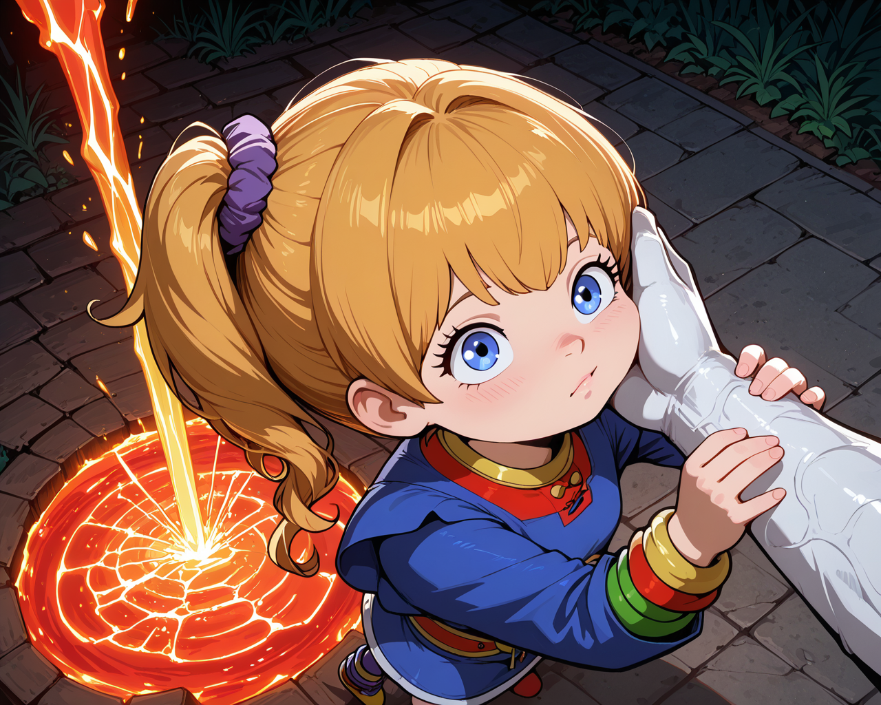 IllusP0s, PonyScores7, source_anime, ah1, IllustriousQual, interesting, exciting, spectacular, wonderful,
BREAK (View from Above shot),
BREAK 1girl, <lora:Rainbow Brite Illustrious 1:0.6>, Rainbow Brite, Starlight, A white horse with a rainbow mane, <lora:shinyskin2:0.2>, glistening skin,
BREAK  (blonde hair), long hair, scrunchie, up pnytail, <lora:hairdetailpxl:0.2>, hairdetailpxl,
BREAK (blue eyes), <lora:expressive eyes:0.2>, expressive eyes, <lora:eyedetailpxl:0.2>, eyedetailpxl, <lora:Eyes_High_Definition:0.2>, EyesHD,
BREAK ((profile)), <lora:Expressive_H:0.2>, Expressiveh, <lora:Emotional_Anime_Expressions_PonyXL_Concept:0.2>, emotional, <lora:Best_Facial_Expression_LoRA_PONY:0.2>, looking at viewer, <lora:Detailed expressive EXEV style -XL Pony V1.0:0.2>, FaceDetail,
BREAK ((t-pose)),
BREAK (chinese long spandex tunic top with leggings and stylish ankle boots),
BREAK (((A golem-like creature made of molten rock presses its hand against the man's face, The man's skin bubbles and melts on contact, his agonized screams muffled by the monster's palm))),
BREAK <lora:xl_more_art-full_v1:0.2>, <lora:aesthetic_anime_v1s:0.2>, <lora:EpicF4nta5yXL:0.2>, <lora:detailxl:0.2>, detailxl, <lora:Fant5yP0ny:0.2>, best quality, amazing quality, best aesthetic, absurdres, illustration, Volumetric_Lighting, ultra-detailed, very aesthetic, intricate details, 8k, masterpiece, best_quality
BREAK Stable_Yogis_PDXL_Positives, AS-Adult, <lora:Complicated fantasy portrait - XL Pony V2.0:0.2>, bad-hands-5, <lora:HDA_Detailer:0.3>,